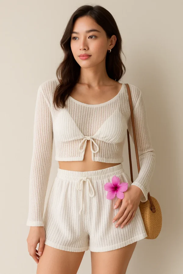 🌴 Set Đồ Đi Biển Ren Trắng 3 Món 🌸 - Hình ảnh 5